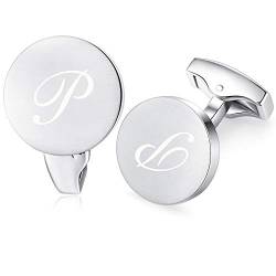 HONEY BEAR Briefe Initialen Buchstabe manschettenknöpfe Herren Edelstahl Hochzeit Cufflinks Manschettenknopf Gebürstetes Silber (P) von HONEY BEAR