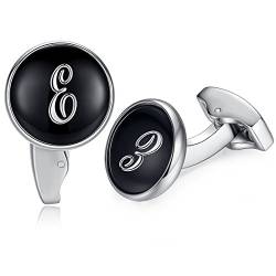 HONEY BEAR Briefe Initialen Buchstabe manschettenknöpfe Herren Edelstahl Hochzeit Cufflinks Manschettenknopf Schwarz (E) von HONEY BEAR