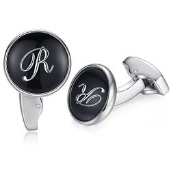 HONEY BEAR Briefe Initialen Buchstabe manschettenknöpfe Herren Edelstahl Hochzeit Cufflinks Manschettenknopf Schwarz (R) von HONEY BEAR