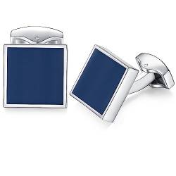 HONEY BEAR Herren Hochzeit Quadrat Manschettenknöpfe Cufflinks Edelstahl Manschettenknopf blau Emaille MEHRWEG (Navy blau) von HONEY BEAR