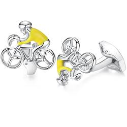 HONEY BEAR Manschettenknöpfe für Herren - Rennrad Fahrrad Radfahrer Sport, für Mens Shirt Hochzeitsgeschenk (Gelb) von HONEY BEAR