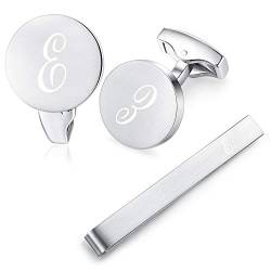 HONEY BEAR manschettenknöpfe & krawattennadel Set Initialen Buchstabe Herren Edelstahl Hochzeit Cufflinks Manschettenknopf Silber (E) von HONEY BEAR