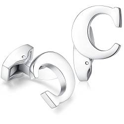 Hanana 1 Paar Herren Edelstahl Manschettenknöpfe Hochzeit Cufflinks Manschettenknopf Silber Buchstabe (C) von HONEY BEAR