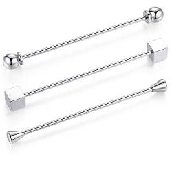 Honey Bear 3 Stück Set Herren kragennadel Anzug Hemd Kragenstift Kragen Pins Bar Krawattenknoten Bar Edelstahl für Hochzeit Geschenk,Kegel Silber,MEHRWEG (Stil mischen Silber mit Box D) von HONEY BEAR