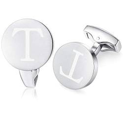 Honey Bear Briefe Initialen Buchstabe manschettenknöpfe Herren Edelstahl Hochzeit Cufflinks Manschettenknopf Gebürstetes Silber (T) von HONEY BEAR