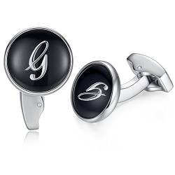 Honey Bear Briefe Initialen Buchstabe manschettenknöpfe Herren Edelstahl Hochzeit Cufflinks Manschettenknopf Schwarz (G) von HONEY BEAR