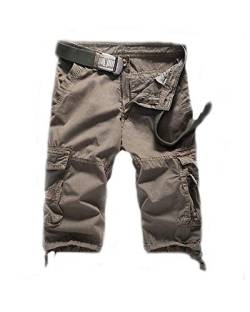 3/4 Herren Cargo Short Hose,Camouflage Cargo Kurze Hose Sommer Outdoor Freizeit Chino Training Jogging Hose mit Multi Taschen Grau 32 von HONGBI