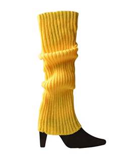 HONGBI Damen Bunte Fußwärmer Beinstulpen aus Baumwollmischung Fluoreszierende Beinwärmer Gestrickt Stulpen Leg Warmers Gelb One size von HONGBI