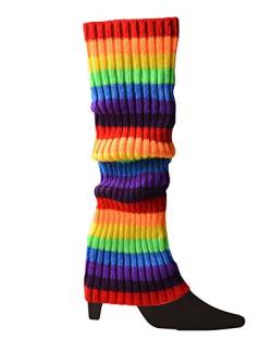 HONGBI Damen Bunte Fußwärmer Beinstulpen aus Baumwollmischung Fluoreszierende Beinwärmer Gestrickt Stulpen Leg Warmers Regenbogenfarben One size von HONGBI