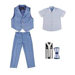 HONGBI Kinder Anzug Set Jungen Sommer Hochzeit Weste Anzüge Festival Smoking Weste und Hemd und Hose und Shorts und Fliege Junge Bekleidungssets von HONGBI