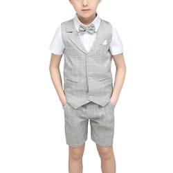 HONGBI Kinder Junge Anzug Sommer Hochzeit Anzüge Weste Kurzarm Hemd Kurze Hose Fliege Kinderanzug Festlich Outfit Gentleman Party Taufe Anzug Sommer Bekleidungssets für Kinder 2-12 Jahre von HONGBI