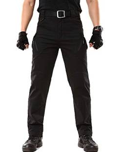 Herren Cargohose Taktische Hose Ripstop Baumwolle Kampf Arbeitshose Cargo Hose Outdoor Combat Tactical Feldhose Wanderhose mit Reißverschlusstasche Schwarz M von HONGBI