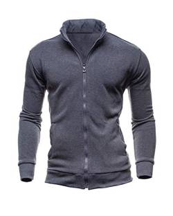 Herren Einfarbig Sport Strickjacke Stehkragen Sweatjacke Sweatshirt Langärmlig Outdoor Freizeitjacke mit Reißverschluss Fliegerjacke für Männer Slim Fit Bomberjacke Mantel Dunkelgrau M von HONGBI