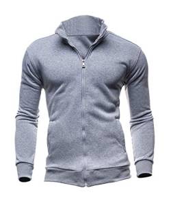 Herren Einfarbig Sport Strickjacke Stehkragen Sweatjacke Sweatshirt Langärmlig Outdoor Freizeitjacke mit Reißverschluss Fliegerjacke für Männer Slim Fit Bomberjacke Mantel Hellgrau 3XL von HONGBI