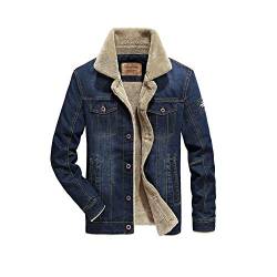 Herren Jeansjacke mit Fell,Denim Jacke Winter Warme Cowboy Mantel Fleece Gefüttert Jeans Jacken Casual Winterjacke Sherpa Trucker Jacket Stehkragen Übergangsjacke Freizeitjacke B 3XL von HONGBI