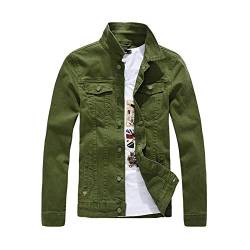 Herren Schlanke Langarm Jeansjacke Einfarbiges Jeans Oberteil Frühling Herbst Klassisch Denim Jacket Trucker Jacke Leichte Bikerjacke Stehkragen Übergangsjack Freizeitjacke Cowboy Mantel Grün XL von HONGBI