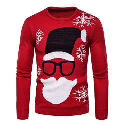 Herren Weihnachtspullover Winter Pullover Strickpullover Weihnachtspulli mit Rundhals-Ausschnitt Slim Fit für Herbst und Winter Rot L von HONGBI