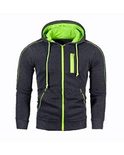 Mantel für Männer Outdoor Freizeitjacke mit Kapuze und Reißverschluss Einfarbig Sport Strickjacke Langärmelig Sweatshirt Herren Kapuzenpullover Loose Fit Sweatjacke Dunkelgrau 3XL von HONGBI