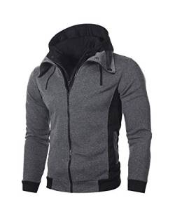 Sweatjacke Herren Kapuzenpullover mit Doppelter Reißverschluss Hoodie Pullover mit Kapuze Freizeitjacke Slim Fit Sportswear Sport Strickjacke Cardigan Langarm Classics Kapuzenjacke Dunkelgrau M von HONGBI