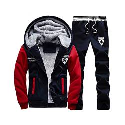 Trainingsanzug Herren Übergrößen Jogginganzug Sportanzug 2-Teiliges Set Freizeitanzug Warme Männer Kapuzenjacke Wintermantel +Hosen Jogginghose Hoodie mit Reißverschluss+Sporthose Set A M von HONGBI