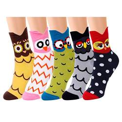 Damen Socken Eule Motive Cartoon Tier Socken Baumwolle Socken 5 Paar von HONGXIN-SHOP