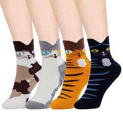 HONGXIN-SHOP Damen Socken Katze Motive Cartoon Tier Socken Baumwolle Socken 4 Paar von HONGXIN-SHOP