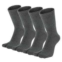 HONOW Tabi Socken Split Toe Flip Flop Socken High Crew für Damen und Herren Baumwolle 4er Pack, grau dunkel, Small von HONOW