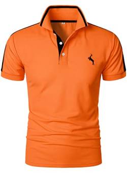 HOOD CREW Herren Kurzarm Kragen T Shirt Mode Poloshirts Klassische Tops Golf Tennis T-Shirt, Orange, XXL von HOOD CREW