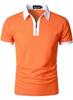 HOOD CREW Herren Kurzarm Poloshirts Mode Kontrastfarbe Shirt Reißverschluss Polo T-Shirts, Orange / Weiß, S von HOOD CREW