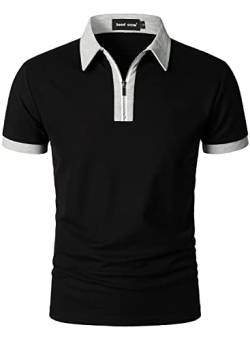 HOOD CREW Herren Kurzarm Poloshirts Mode Kontrastfarbe Shirt Reißverschluss Polo T-Shirts, schwarz / grau, M von HOOD CREW