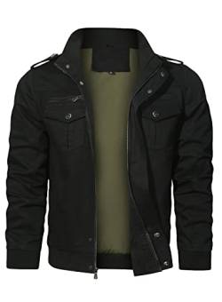 HOOD CREW Herren Multi Pockets Casual Outwear Militär Bomber Jacke Stehkragen Cargo Jacke, Schwarz , XXXL von HOOD CREW