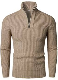 HOOD CREW Herren Strickpullover Mit Reißverschluss Stehkragen Langarm Sweaters Basic Männer Pullover Kamel XL von HOOD CREW