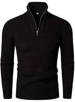 HOOD CREW Herren Strickpullover Mit Reißverschluss Stehkragen Langarm Sweaters Basic Männer Pullover Schwarz XL von HOOD CREW