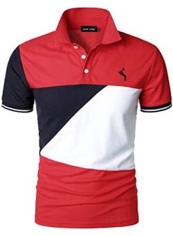 HOOD CREW Herrenmode Poloshirts Kurzarm Kragen T-Shirts Farbblock Sport Golf Polos, rot / weiß, L von HOOD CREW