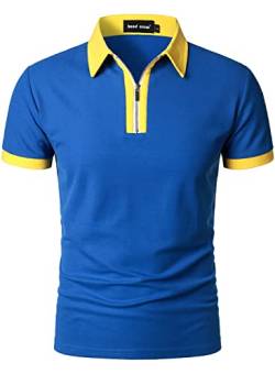 HOOD CREW Kurzarm-Poloshirts für Herren, modisch, kontrastfarben, Hemd, Reißverschluss, Polo-T-Shirts, blau/gelb, XXL von HOOD CREW