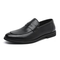 HOOENG Herren-Loafer-Schuh, echtes Leder, brünierte Zehenpartie, Penny-Loafer-Schuh, Flacher Absatz, rutschfest, rutschfest, for den Abschlussball (Color : Schwarz, Size : 42 EU) von HOOENG