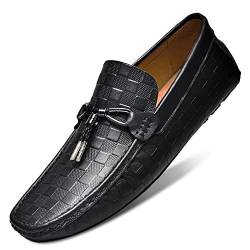 HOOENG Herren-Loafer-Schuhe, Mokassins, kariert, Schlichtes Leder, leicht, rutschfest, flexibel, for den Abschlussball (Color : Schwarz, Size : 45.5 EU) von HOOENG