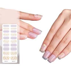 20 Stück Halbgehärtete Gelnägel Mit Weichem Glänzendem Gel Finish Langlebige Nagelfolien Gel Nagelaufkleber In Salonqualität Halbgehärtete Gel Nagelstreifen Mit UV Lampe Französische Spitze Gel von HOOLRZI