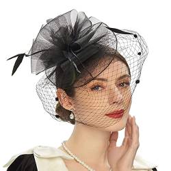 Feder Fascinator Damen Fascinator Stirnband Tea Party Fascinator Cocktail Mesh Stirnband Blumen Fascinator Schleier Mesh Damen Fascinator Mit Schleier von HOOLRZI