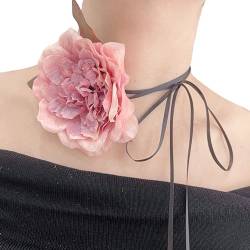 HOOLRZI Blumen-Halskette, stilvolle Stoff-Blumen-Halskette, Schmuck, modische Blumen-Anhänger-Halskette, einzigartiger Blumen-Anhänger-Halsschmuck von HOOLRZI