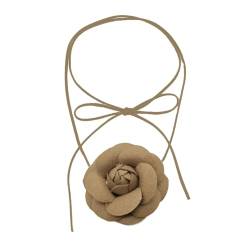 HOOLRZI Blumen-Halskette, verstellbare Schlüsselbeinkette, blumenförmige Anhänger-Halskette, Stoff-Kamelien-Halskette, elegantes florales Halsband-Accessoire von HOOLRZI