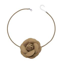 HOOLRZI Blumen-Halskette, verstellbare Schlüsselbeinkette, blumenförmige Anhänger-Halskette, Stoff-Kamelien-Halskette, elegantes florales Halsband-Accessoire von HOOLRZI