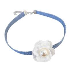 HOOLRZI Halsband-Halskette, elegante blaue Jeans-Blumen-Halskette, 3D-Blumen-Kragenkette, Schnür-Halsband-Halsketten, Sommer-Trend, Schlüsselbeinkette von HOOLRZI