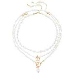 HOOLRZI Halskette, elegante Barock-Perlen-Halskette, trendige Schlüsselbeinkette für Frauen, geometrische Muster, exquisites Schmuckstück von HOOLRZI