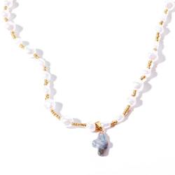 HOOLRZI Perlenkette, elegante Perlenkette mit Kreuzanhänger, stilvoller und modischer Halsschmuck für modebewusste Menschen von HOOLRZI