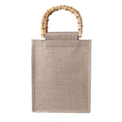 Tragbare Sackleinen Einkaufstasche Handtasche Bambusgriffe Wiederverwendbare Einkaufstüten Für Frauen Und Mädchen Geschenktüten von HOOLRZI