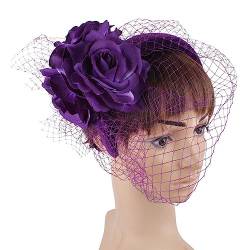 Vintage Fascinator Stirnband Exquisite Rose Für Teeparty Hochzeit Kostüm Pillbox Dame Kopfbedeckung Für Beerdigung/Hochzeit Elegante Kopfbedeckung von HOOLRZI