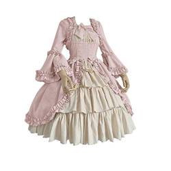 HOOUDO Damen Kawaii Kleidung Mittelalter Kleider Gothic Ballkleid Rüsche Langarm Abendkleider Übergroßes Mesh Renaissance Cosplay Dress Party Festlich Kostüm Lolita Kleid Outfits für Frauen Mädchen von HOOUDO