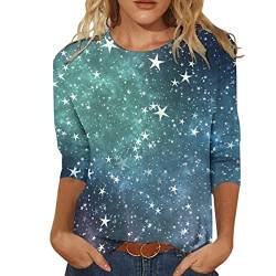 HOOUDO Damen Oberteile Elegant Lässige Mode für Damen, Sternenhimmel, Rundhalsausschnitt, Dreiviertelärmel, T-Shirt, Blusenoberteile Glitzer Top von HOOUDO