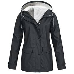 HOOUDO Damen Regenjacke Mit Kapuze Wasserdicht Windbreaker Wetterfest Übergangsjacke Regenmantel Langärmelige Herbst- und Winterjacke Sportbergsteigen Wandern von HOOUDO